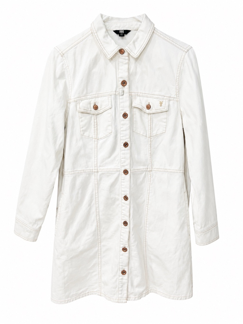 Frye Cream Button-Front Long Denim Jacket
